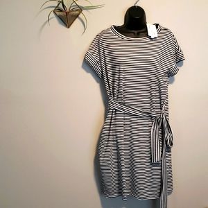 Black and white striped midi dress